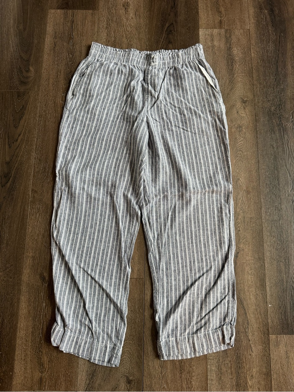 Briggs Gray and White Striped Wide Leg Linen Pants Women’s Size Large
